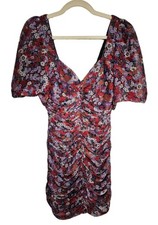 Women's ZARA Red Purple Floral Ruched Mini Dress XS