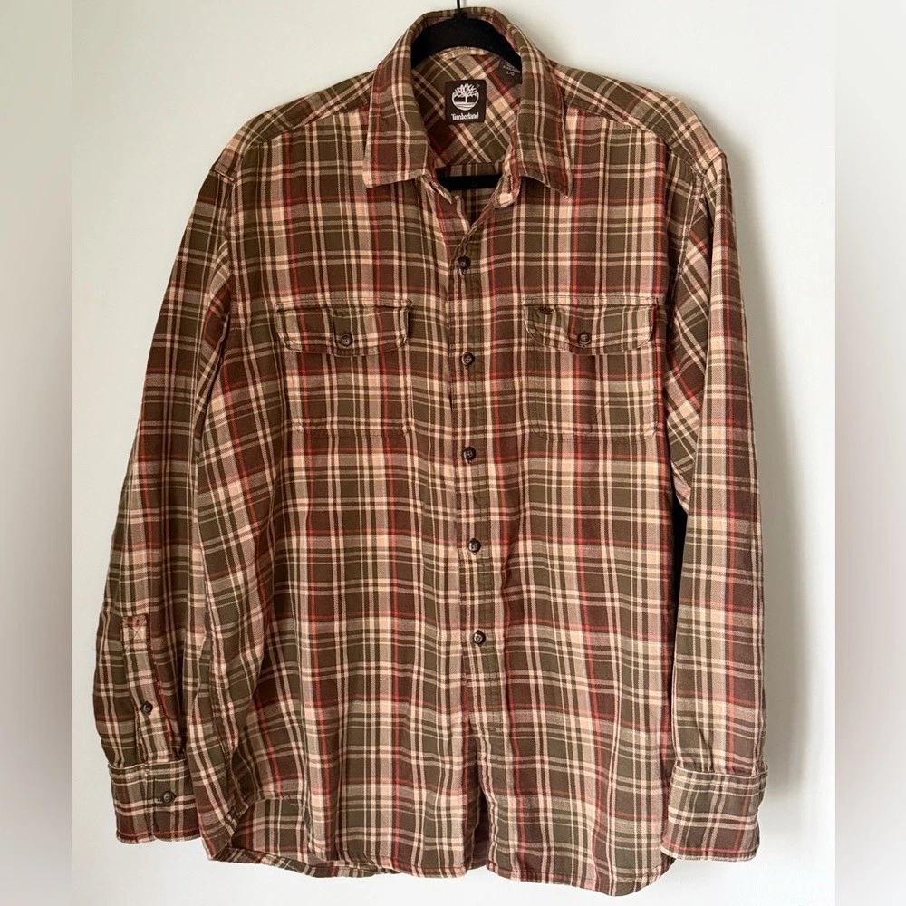 Timberland Plaid Flannel Shirt Men's Large Workwear Outdoor Cotton Button Up