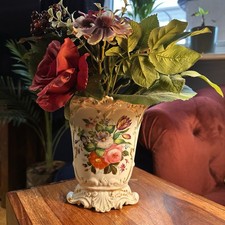 Antique French Hand Painted Porcelain Vase Gilt Floral Rococo C1890