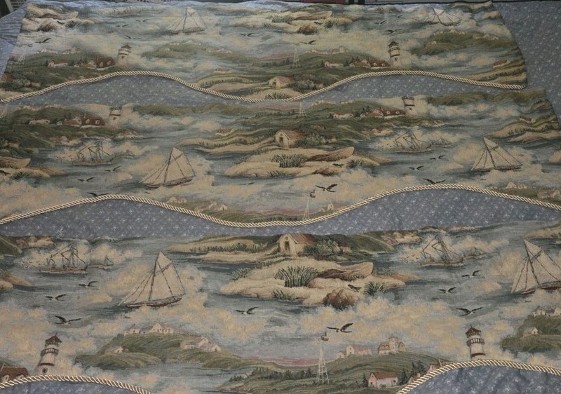 Vintage Nautical Light House Beach Ocean Sailboat curtains