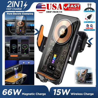 66W Fast Wireless Car Charger Automatic Clamping Mount Air Vent Phone Holder US