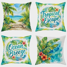 A14 4pc Indoor/Outdoor 18x18 Polyester Beach Palm Leaf Pillow Covers