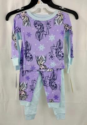 Juego de pijama de algodón de 4 piezas para niña pequeña Disney Frozen Elsa talla 2T púrpura y azul - Imagen 1 de 4