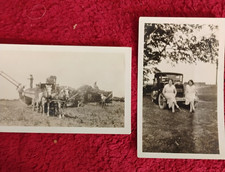 2 Photos Women sit on Ford Model A & Horses Pulling Harvester Cortland NY 1920s