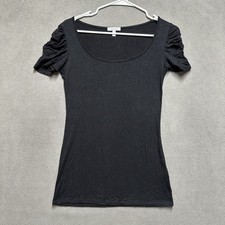 dELiAs Top Womens Medium Black Ruched Puff Sleeve Scoop Neck Stretch Made In USA
