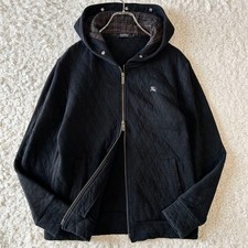 Burberry Black Label Quilted Hoodie Jacket Black Nova Check Double Zip Logo M