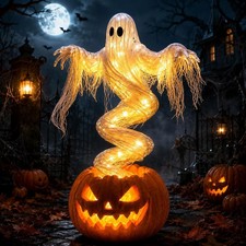 LED Swirling Ghost Pumpkin Yard Lamp  Lighted Halloween Garden Decor, Outdoor L