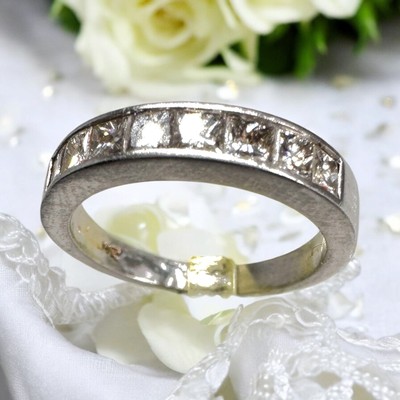 Classic 14K White Gold and Diamond Band, 8 Pieces Diamond- Ring Size 4.7,