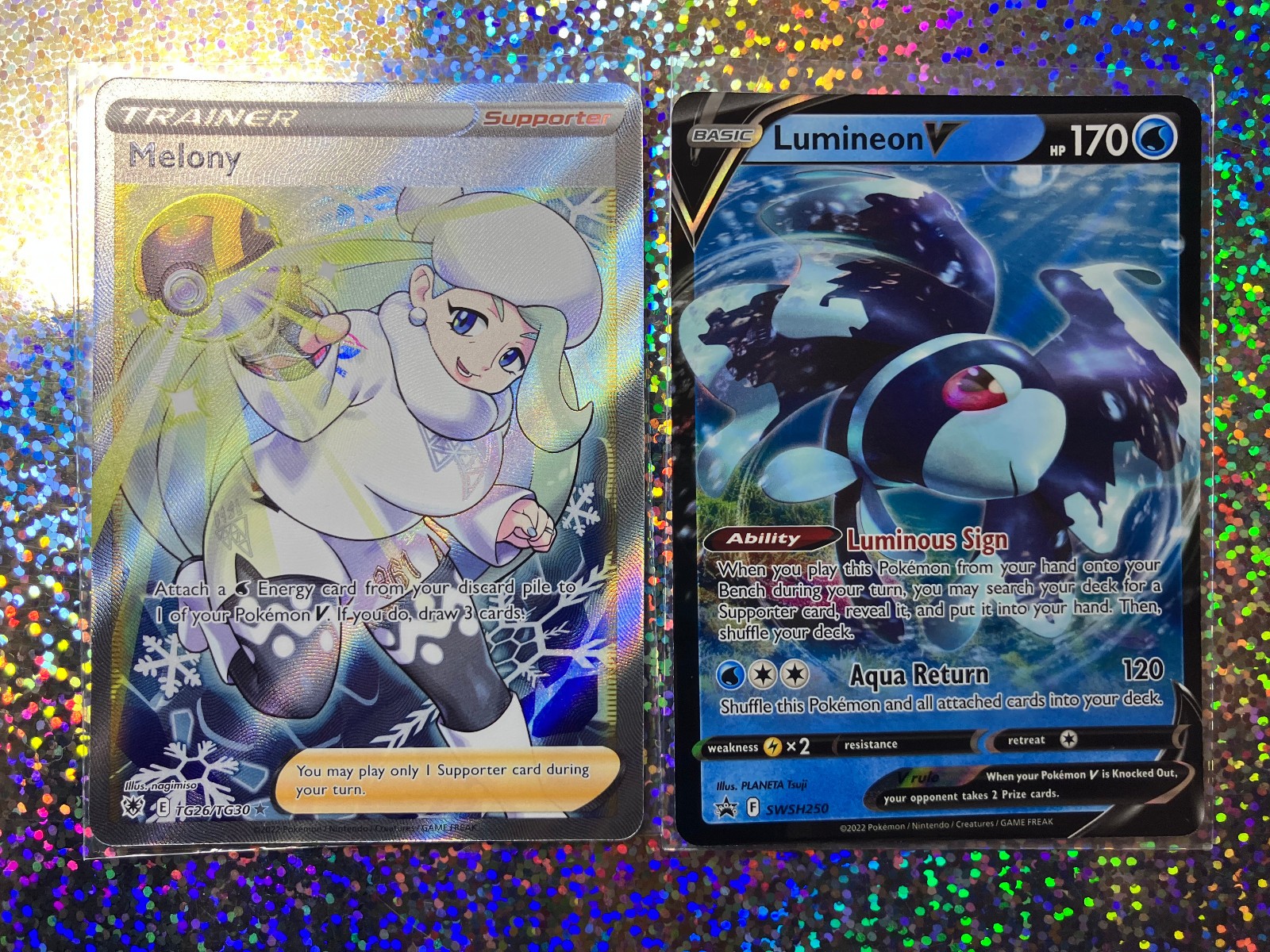 Pokemon TCG: Full Art TG26/TG30 Melony; Promo SWSH250 Lumineon V