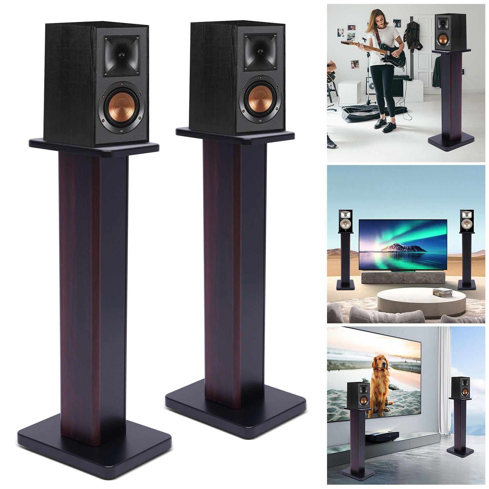 Black Walnut 28" Inch Bookshelf Speaker Stands Surround Sound Home Theater Pair