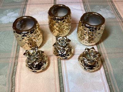 Two s Company New Gold Pineapple Ceramic Storage Jars Quantity 3 New