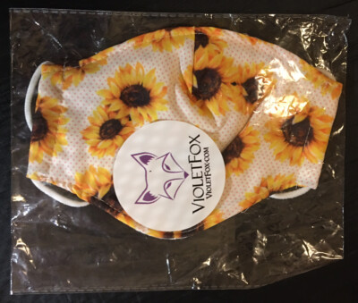 NEW SUNFLOWER MASK EAR SAVER ADJUSTABLE POCKET VIOLET FOX VIOLETFOX UNISEX NIP