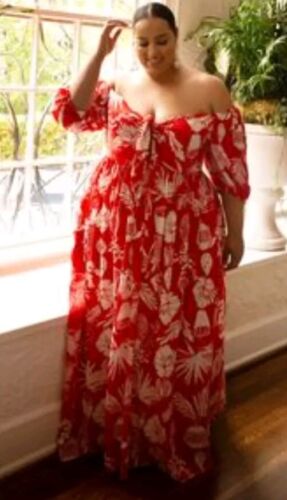 Eloquii Size 24 Elements Floral Print Midi Wrap Tie Dress Puff Sleeves #2