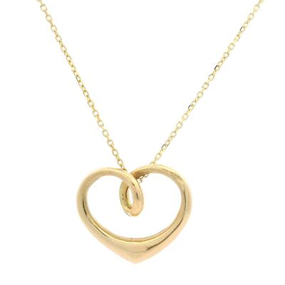 18k Yellow Gold Open Heart Slide Pendant Adjustable 16'' or 18'' Cable Link Chain