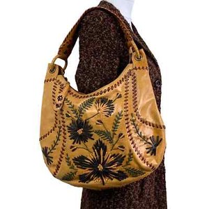 Isabella Fiore Leather Embroidered Large Hobo Bag | eBay