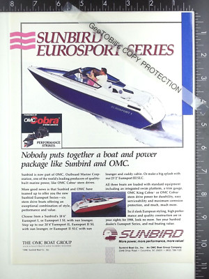 1988 ADVERTISING AD for Sunbird OMC Eurosport I II 1 Boat Yacht 1989 1990 1991