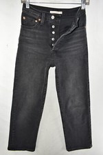 Levi's Premium Ribcage Straight Ankle Jeans Womens Size 24x27 Black Meas. 24x27