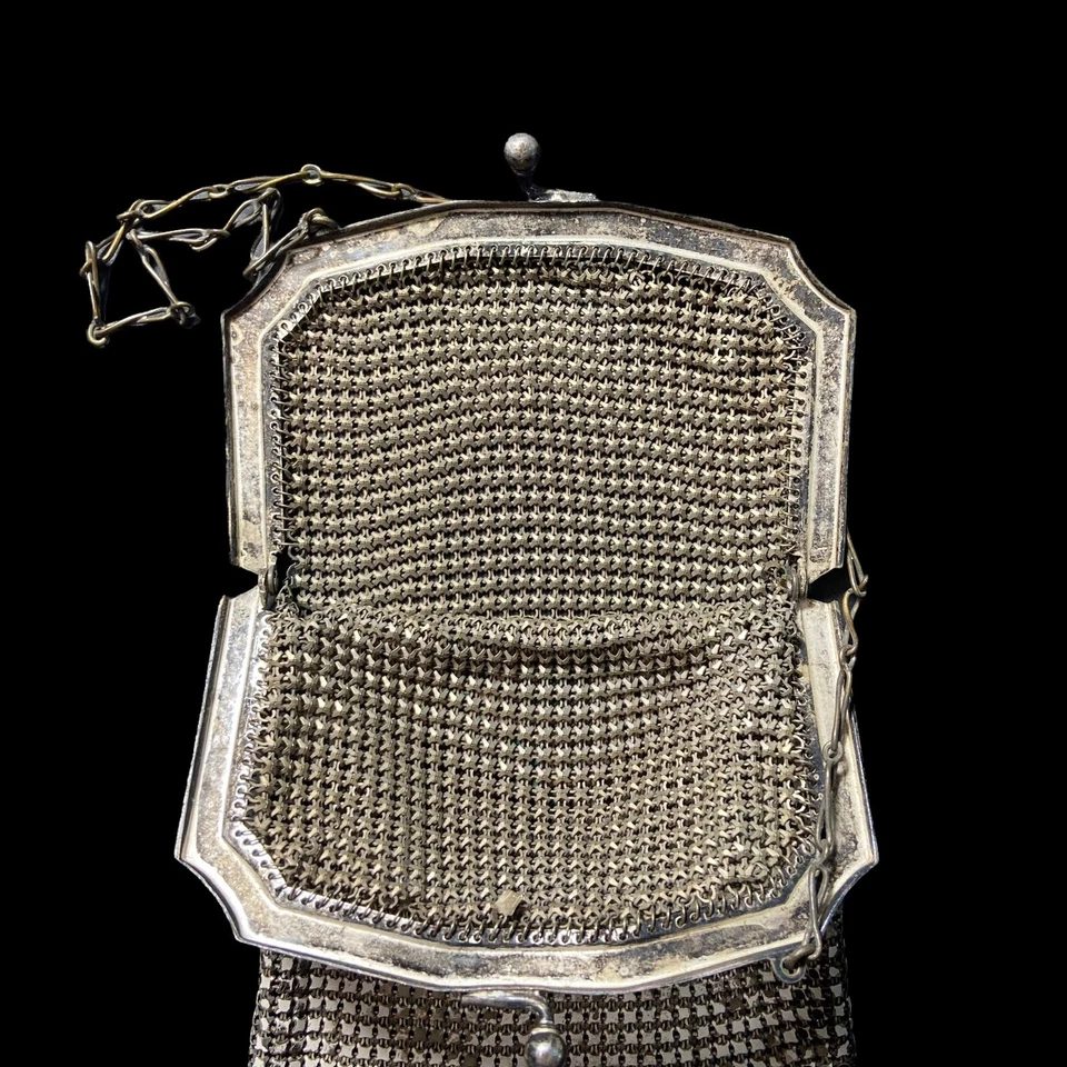 Bolso Cartera Vintage WHITING & DAVIS Floral Art Deco Esmalte Malla Metal Foto 4 de 4