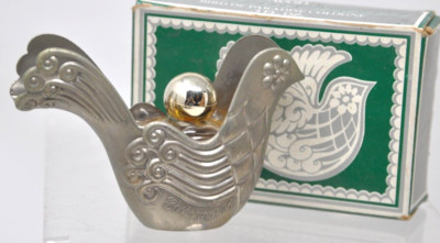 Avon Silver Dove Ornament Vintage 1976 With Box  Bird of Paradise Cologne