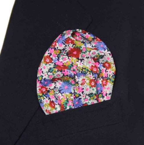 Cuadrado de bolsillo floral multicolor de algodón Tana Lawn cosido a mano para hombre - Imagen 3 de 4