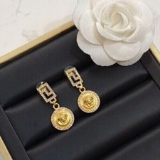 Versace Gold Dangle Drop Medusa Icon Earrings
