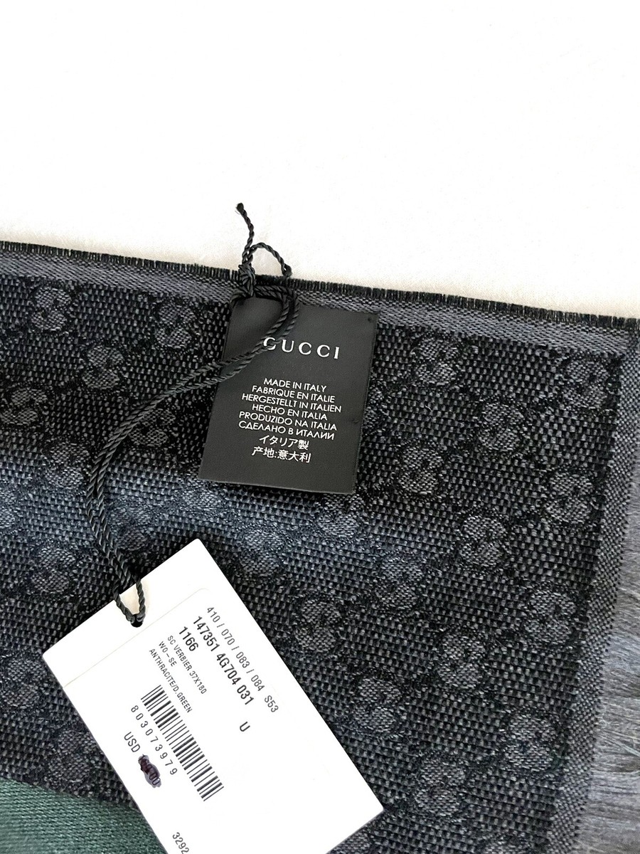 コレクション 7C GUCCI Large Scarf Logo Pattern Dark Gray 37.5x188 Wool Silk Gucci
