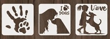 Stencil, 3 Templates / I love my Dogs / Hand  Paw Prints / Girl  Dog, 5-inch