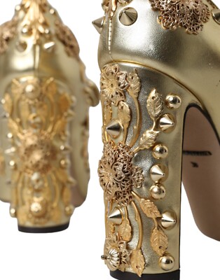Dolce Gabbana♪SALE♪G8PB8T DOLCE & GABBANA Shoes Gold Leather Crystal Mary Janes Pumps