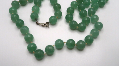 Vintage Sterling Silver 33" x 9mm Aventurine Beaded Necklace NB11 - Picture 3 of 6