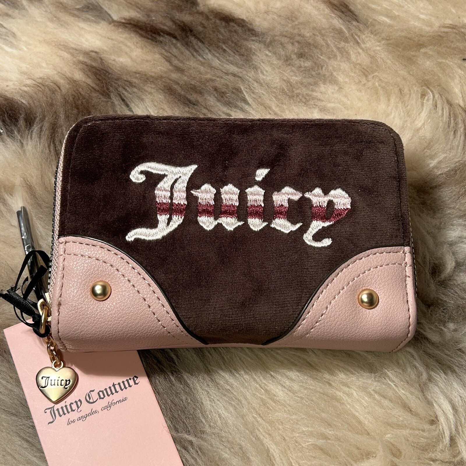 NWT Juicy Couture Retro Vibe Medium Double Zip Around Wallet - Chocolate Velour