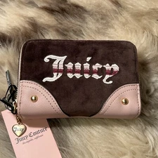 NWT Juicy Couture Retro Vibe Medium Double Zip Around Wallet - Chocolate Velour