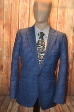 Tom James-EH Men Blue Check Wool Partial Lining Daul Vent Sports Coat Sz 36SH