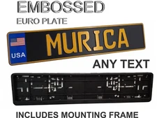 USA, AMERICA, European License Plate - ANY TEXT, EMBOSSED - YELLOW ON BLACK