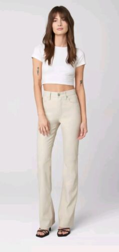 NWT Blank NYC Women Faux Leather Pants Beige 25 High Rise Straight Leg Trousers
