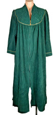 Vintage Vanity Fair sz L Dark Green Gold Embroidered Full Zip Robe Housecoat