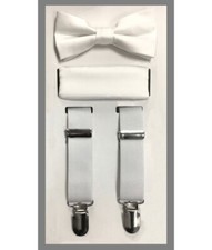 Kid's Boy's Brand Q Suspender clip on, bow-tie  pocket square/hankie