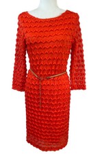 Knee Length Midi Orange Sheath Dress Belted