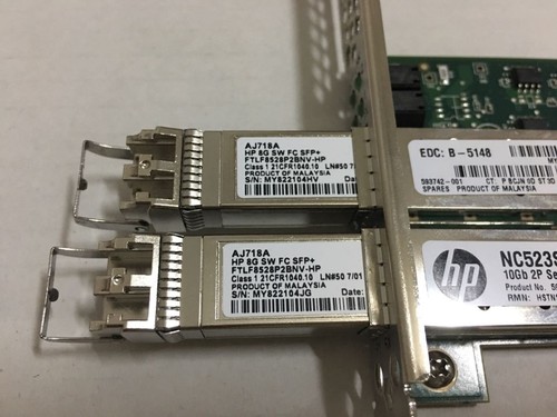 HP NC523SFP Dual Port 593717-B21 Server Adapter + FTLF8528P2BNV-HP Transceiver - Picture 2 of 3
