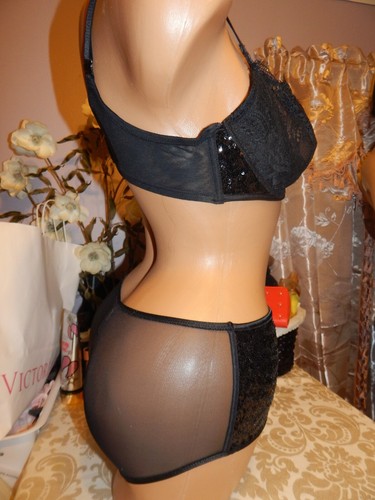 NWT Victoria's Secret DREAM ANGELS Push-Up wout padding sequins set 36C/M Blk - Picture 6 of 12