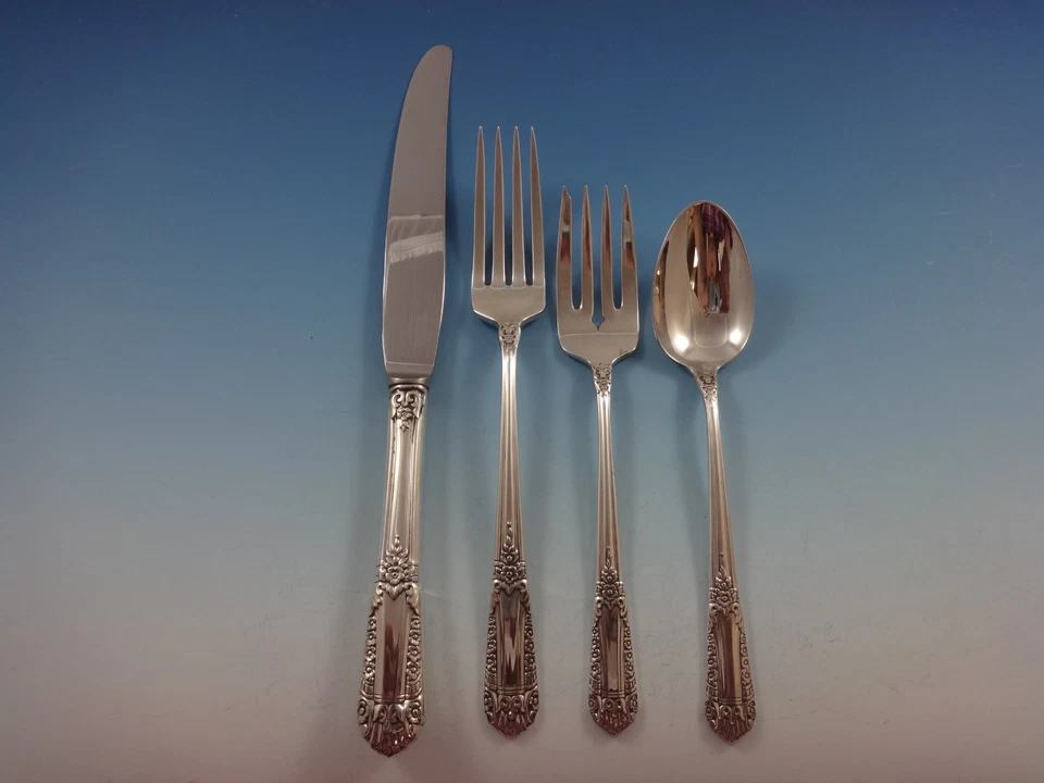 Juego de cubiertos de plata esterlina inaugural por State House para 8 servicio 48 piezas Foto 3 de 4