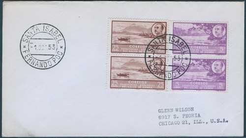 Spanisch-Guinea 1953 Brief MiF Vulkan Volcano Fernando Poo Santa Isabel USA/805