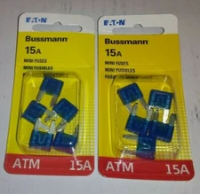2 ~ Bussman Eaton ATM-15 AMP BLADE FUSE 5 PER CARD ((10 Total)) NEW!