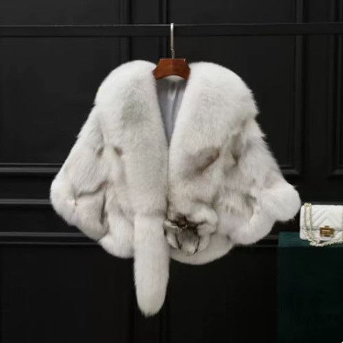 Winter Womens 100% Real Fox Fur Short Coat Cape Half batwing sleeve Outwear Size