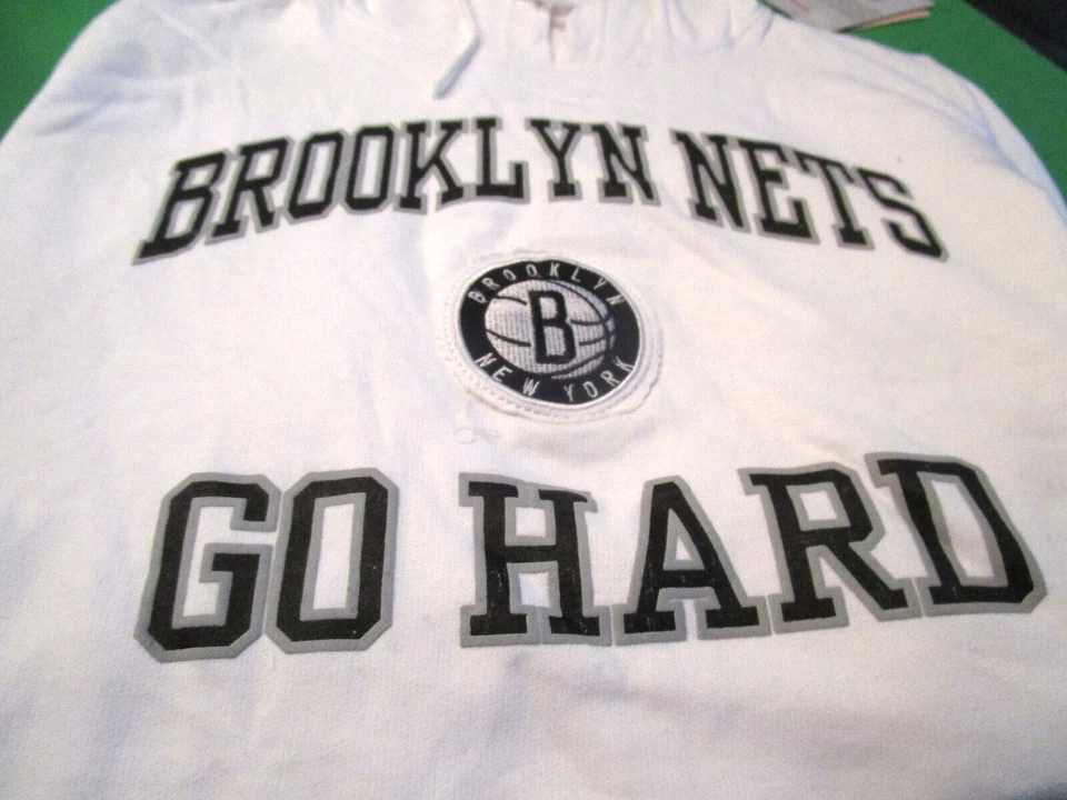 NEW MAJESTIC NBA BROOKLYN NETS MENS HOODIE HOODED SWEATSHIRT WHTE 2X - Image 2 of 2