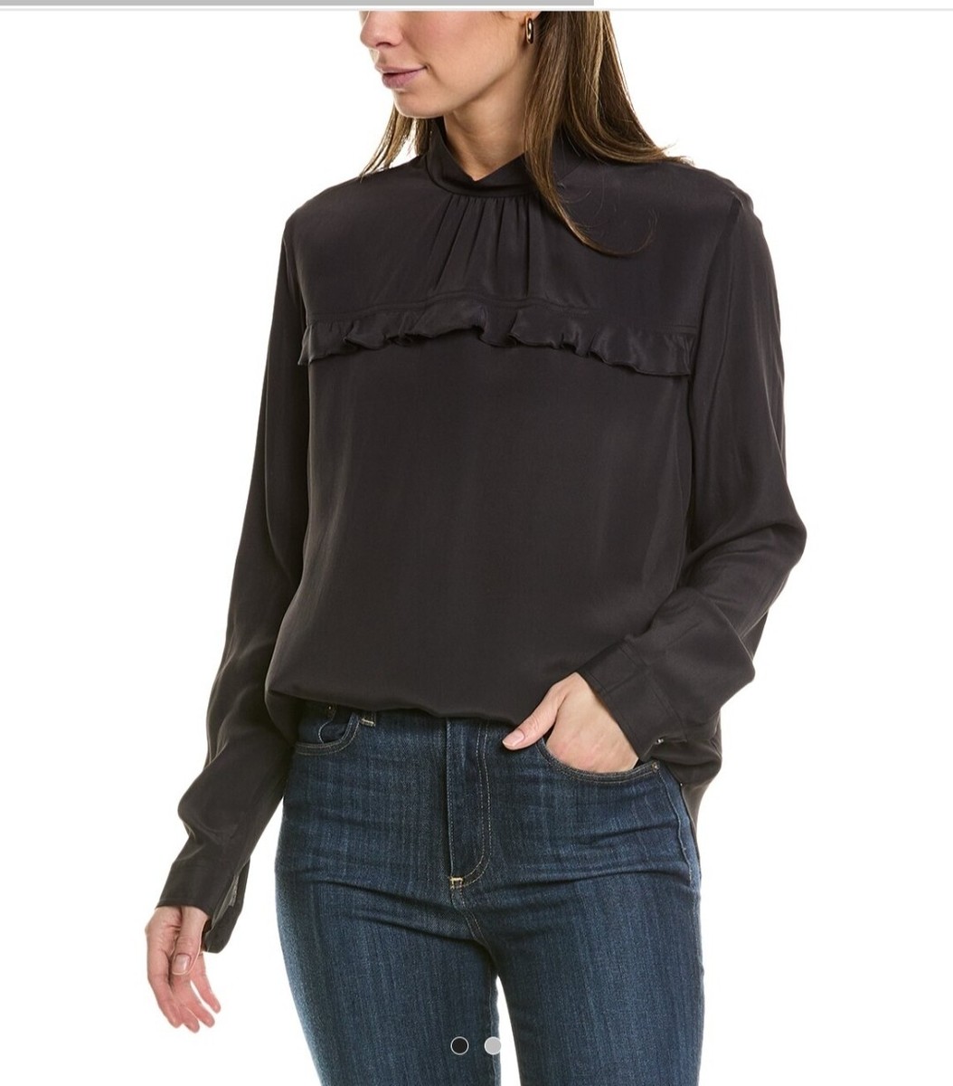 Marc Cain Silk Blend Long Sleeve Mock Neck Ruffle Blouse US Size 6