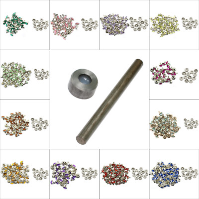 Diamant Nieten Ohrstecker 8 mm Kristall Strass 10-50 Stck. Metall Setzer Befestigungswerkzeug