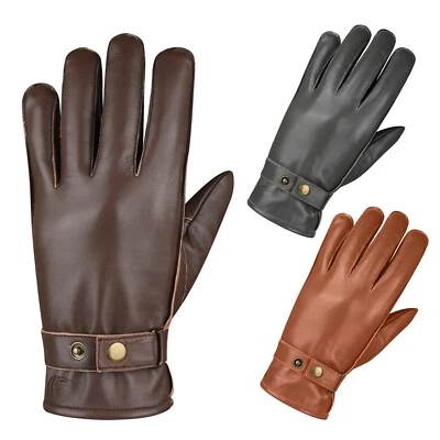 REDRUM Gants Moto Homme En Cuir Véritable Hiver Doublure Thermique Marron - Photo 1/4