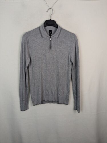River Island Herren Freizeit Ripp Poloshirt Gr. XS Grau Langarm Half Zip