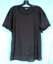 SIMPLY Vera Wang BLACK Stretch SLUB KNT Beaded Detail CHIFFON TRIM Blouse/Top XL