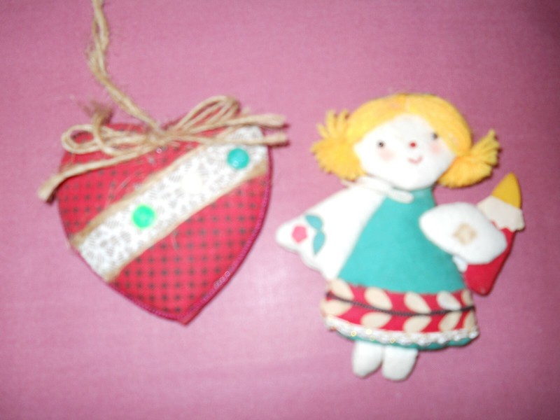 * Vintage Pair of Cloth Ornaments ~ Angel & Heart